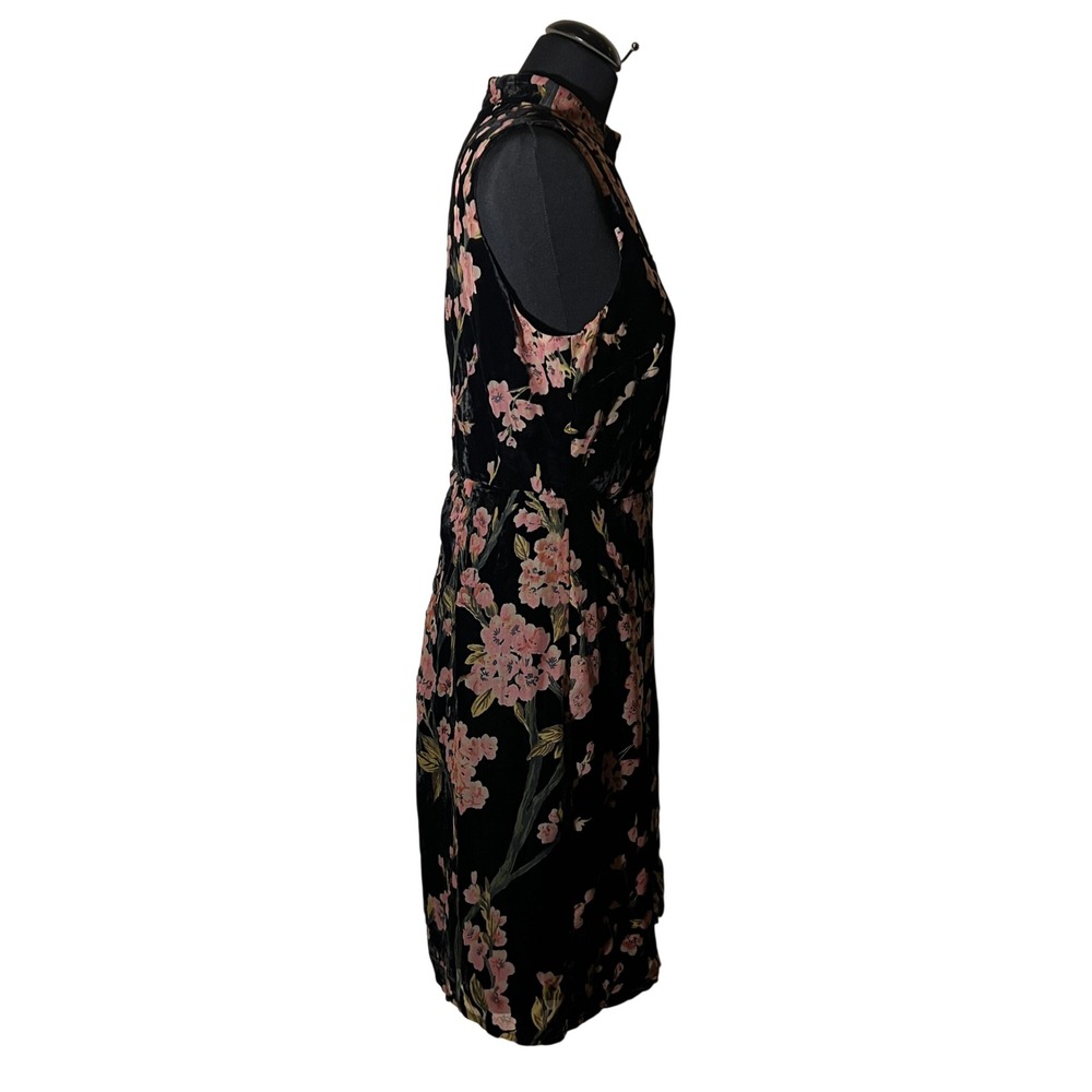 Aakaa Floral Velvet Mini Dress in Black Pink Cherry Blossom, Women's Size Medium - Picture 9 of 11
